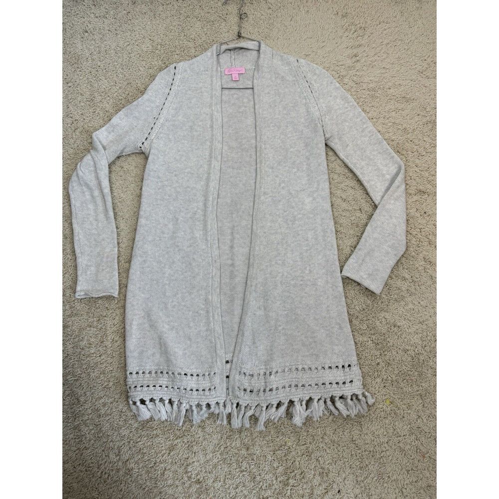 Lilly Pulitzer Women's Tatum Long‎ Fringe Hem Cardigan Resort White Size XS Boho
